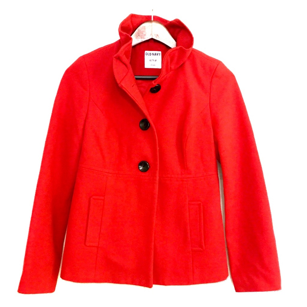 Red Pea Coat w/ Ruffle Collar!